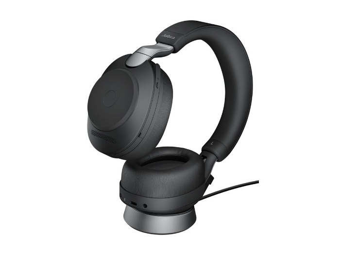 Bild på Evolve2 85 headset black UC, Link 380 BT adapter USB-C UC, Evolve2 85 Deskstand black,1.2m USB-C to USB-A Cable, 3.5mm jack audio cable, Flight adapter, Carry case, Warranty and warning (safety leaflets)