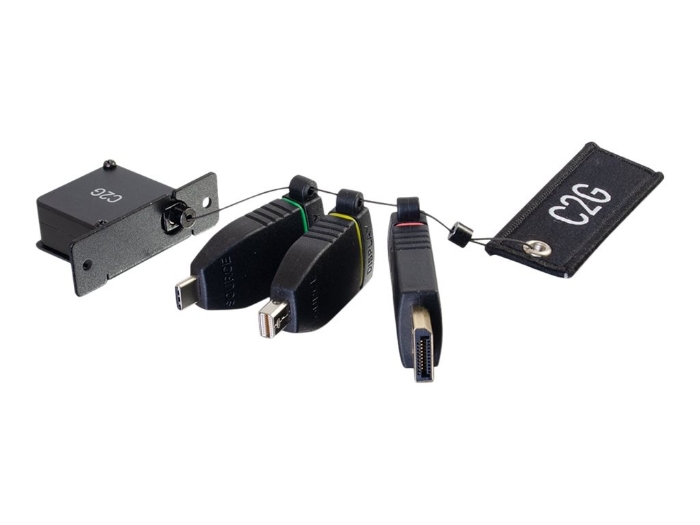 Bild på C2G Retractable Table Box Mount 4K HDMI Adapter Ring with Color Coded Mini DisplayPort, DisplayPort, and USB-C