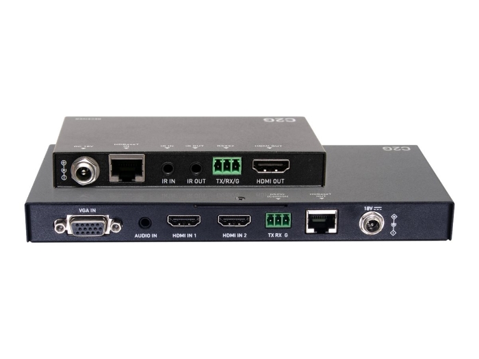 Bild på C2G Dual 4K HDMI HDBaseT + VGA, 3.5mm, and RS232 over Cat Switching Extender Box Transmitter to Ultra-Slim Box Receiver