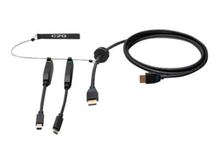 Bild på C2G 15ft (4.5m) 4K HDMI Premium Cable and Dongle Adapter Ring with Color Coded Mini DisplayPort and USB-C