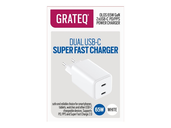 Bild på GRATEQ OLOS WALLCHARGER PD/PPS 2xUSB-C GaN 65W WHITE - utförsäljning