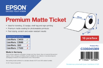 Bild på EPSON 1ROLL PREMIUM MATTE TICKET ROLL C33S045389