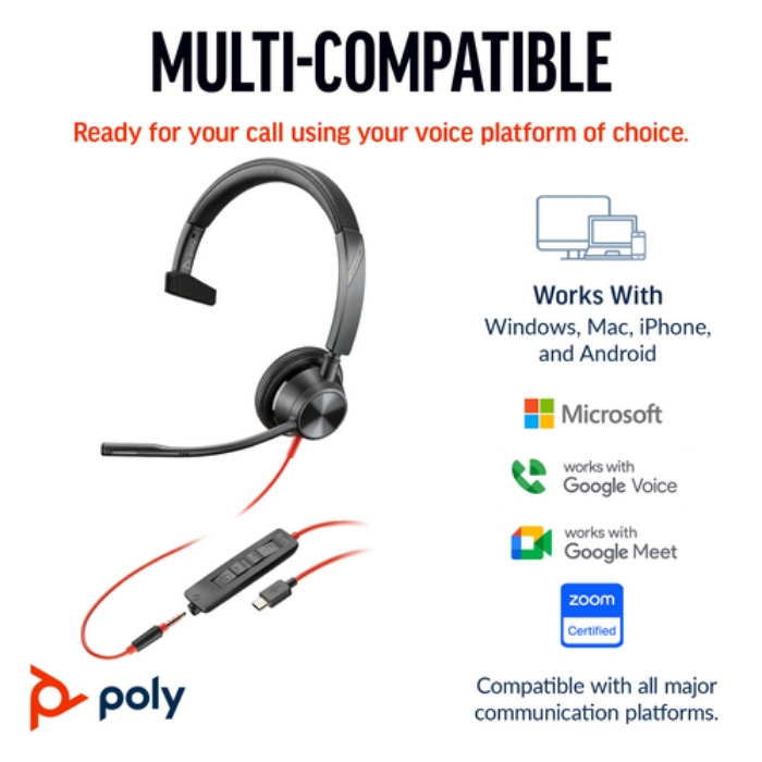 Bild på HP - POLY POLY BW 3315 USB-C HS +3.5Mmp 8X217AA