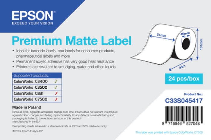Bild på EPSON 1ROLL PREMIUM MATTE LABEL CONT C33S045417